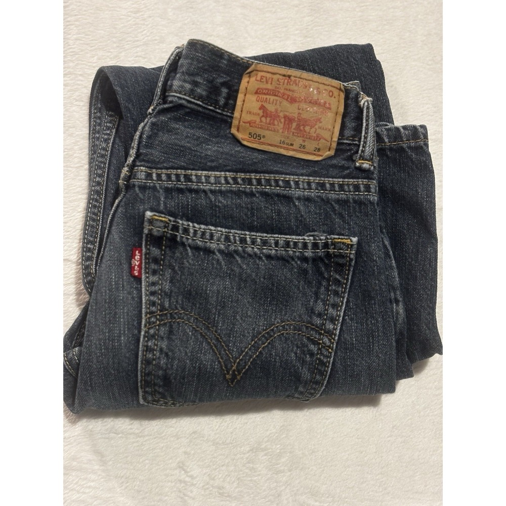 Levi 505 Jeans Size 16 Slim 26x28 Blue Jeans Dark Wash Boys